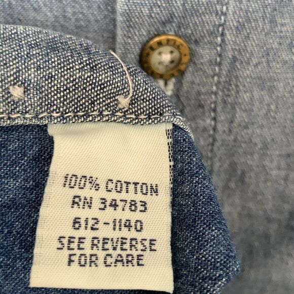 VTG Lee Authentic Men’s Denim Shirt Two-Tone Cotton Pockets Logo Size L - Picture 9 of 10